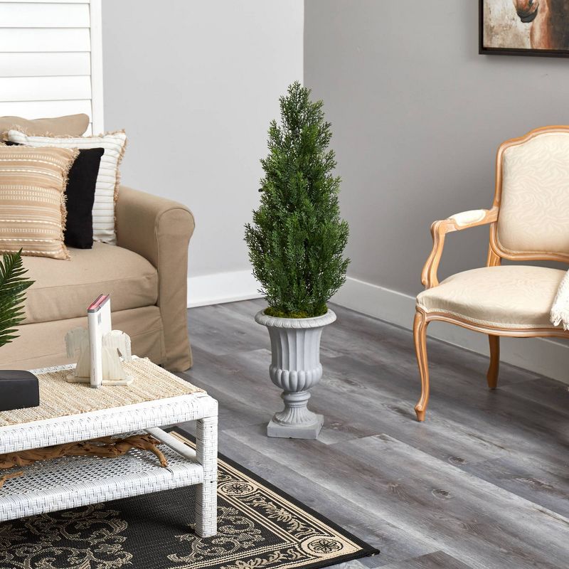 46&#34; Indoor/Outdoor Mini Cedar Artificial Pine Tree in Decorative Urn - Nearly Natural, 4 of 6