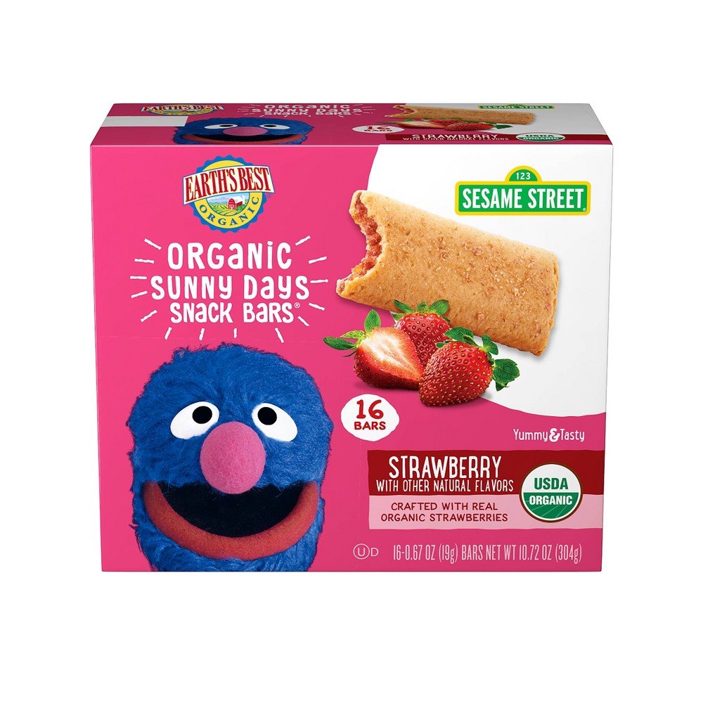 Earth's Best Organic Strawberry Toddler Snack Bars Sesame Street Sunny Days - 16ct