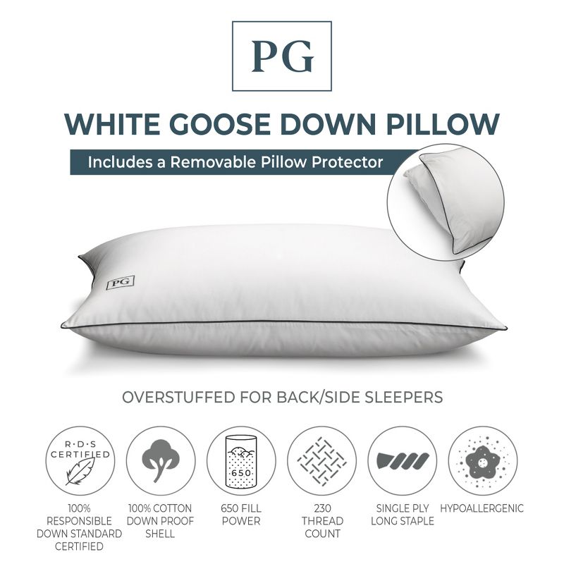 White Goose Down Pillow with 100% Certified RDS Down, and Removable Pillow Protector, 1 of 9