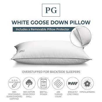 Pillow Guy White Goose Down Firm Density Side/Back Sleeper Pillow with 100% Certified RDS Down, and Removable Pillow Protector  -  Standard/Queen