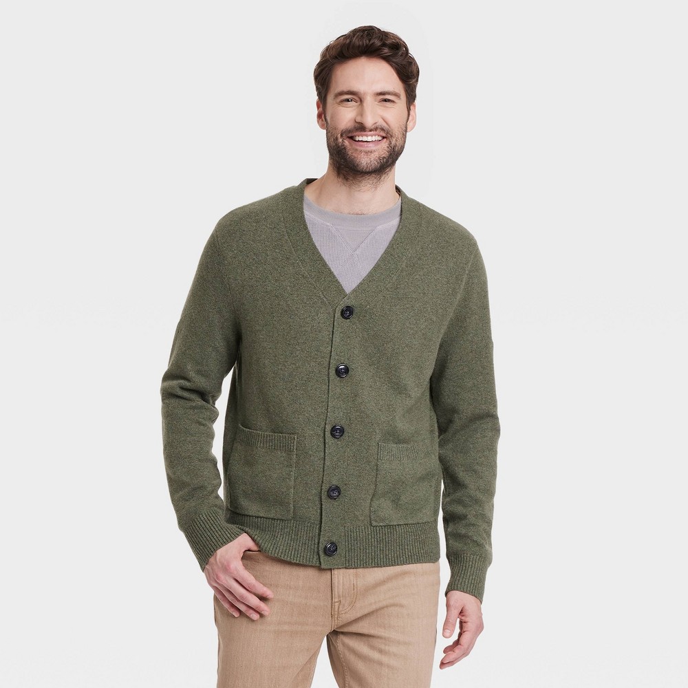 Men's V-Neck Cardigan Sweater - Goodfellow & Co Olive Green S