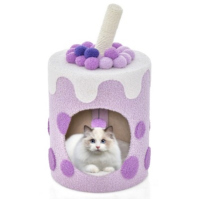 Tangkula Bubble Tea Cat Tree Tower with Scratching Post Dangling Ball Toy