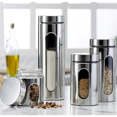 4-PC Stainless Steel Canister Set with Glass Window & Airtight Lids