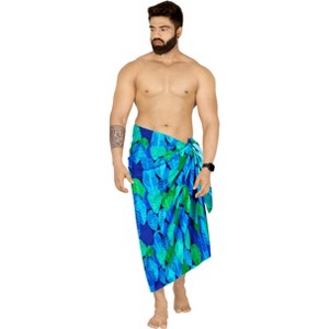 HAPPY BAY Men's Summer Long Vacation Sarong Beachwear Holidays Wrap Lava Lava Beach Cover Up Sarongs For Men One Size Admiral, Leaves - 1 of 4