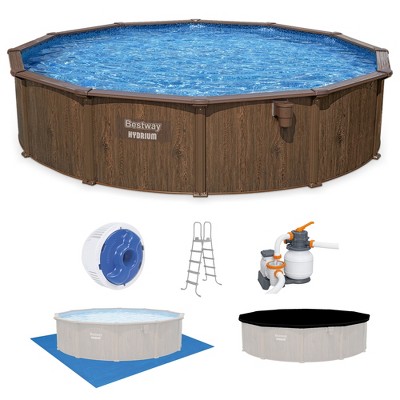 Bestway Hydrium 18' x 52" Steel Wall Above Ground Swimming Pool Set with Accessories, Sand Filter Pump, and Chemical Dispenser, Brown