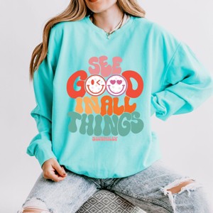 Simply Sage Market S.W.Smiley See Good In All Things Smiley Face Lightweight Garment Dyed Sweatshirt - 1 of 4