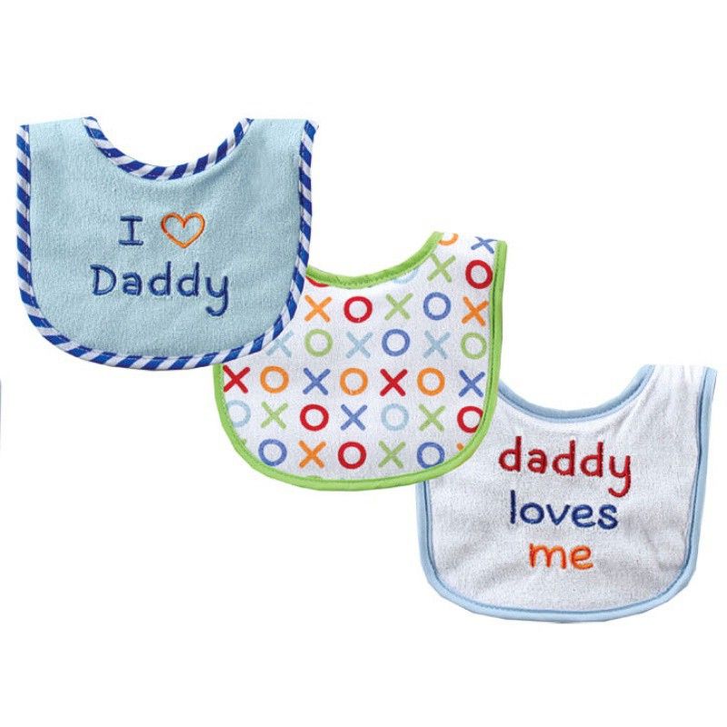 Luvable Friends Baby Boy Cotton Drooler Bibs with Fiber Filling 3pk, Blue Dad, One Size, 1 of 3