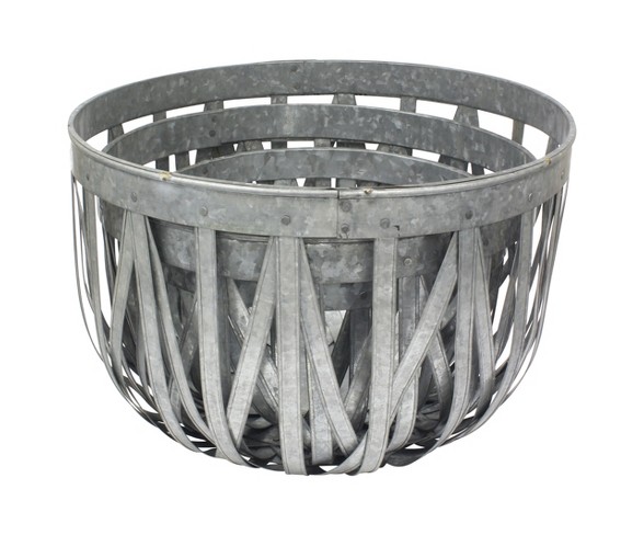 Stonebriar Round Galvanized Metal Basket Set - Set of 3