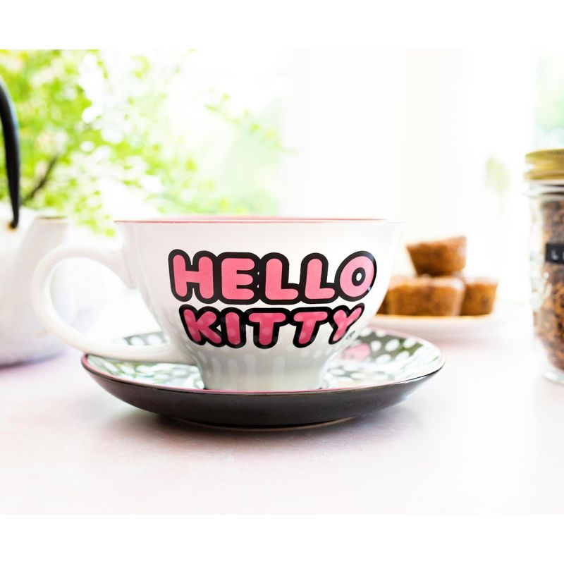 Silver Buffalo Sanrio Hello Kitty Ceramic Teacup and Saucer Set, 5 of 8