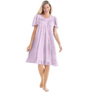 Dreams & Co. Plus Size Short Floral Print Cotton Gown - 1 of 4