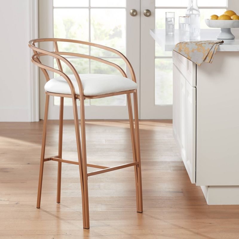 55 Downing Street Tanner Gold Metal Bar Stool 30" High Modern White Upholstered Fabric Cushion with Low Backrest Footrest for Kitchen Counter Height, 2 of 10