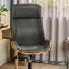 Nordlys Wood and Black Faux Leather Adjustable Office Chair Modern Design Style Upholstery Bedroom - 3 of 4