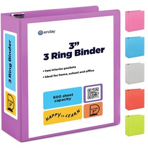3 Ring Binder Clear View Cover with 2 Inside Pockets, Colored School Supplies Office and Home Binders – by Enday - 1 of 4