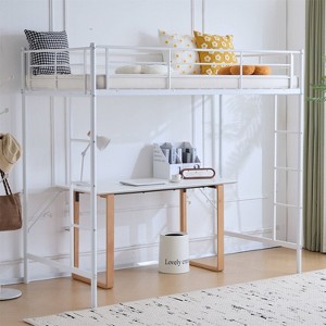 Karl Home Full Loft Bed with Stairs Metal Single Loft Bunk Bed with Safety Guard Rails and 2 Side Ladder, No Spring Box Need - 1 of 4