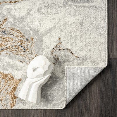 Gray and Gold Marble Swirl Abstract 5' x 7' Area Rug