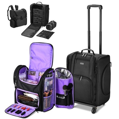 Byootique Rolling Makeup Train Case & Backpack Kit w/ 7 Toiletry Bags Artist