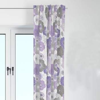 Bacati - Watercolor Floral Purple Gray Cotton Printed Single Window Curtain Panel