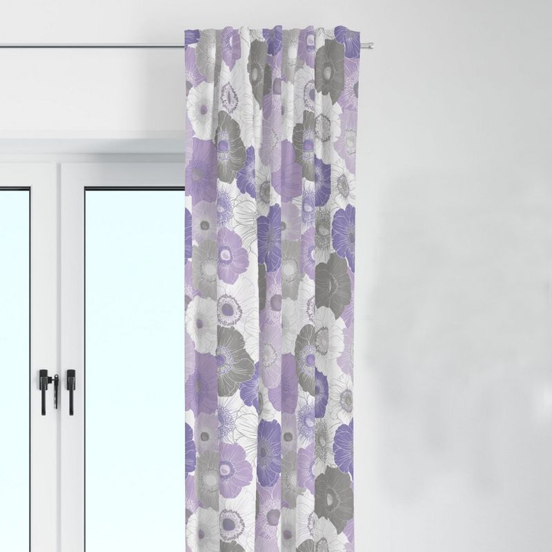Bacati - Watercolor Floral Purple Gray Cotton Printed Single Window Curtain Panel, 1 of 5