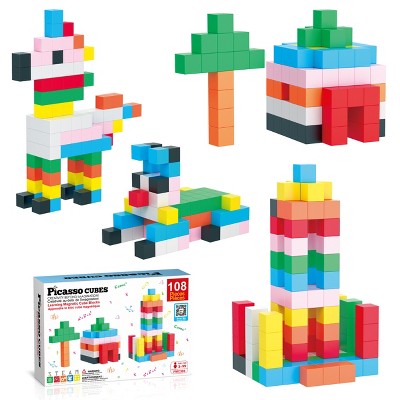 PICASSO-TILES 108 PC Magnetic Building Puzzle Cubes Set for Kids Ages 3+