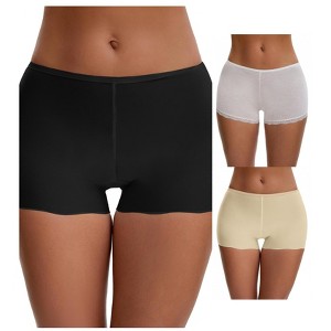 INSPIRE CHIC Ladies' Seamless Ice Silk Lace Trim Slip Shorts for Under Dresses Boyshorts 3 Packs - 1 of 4