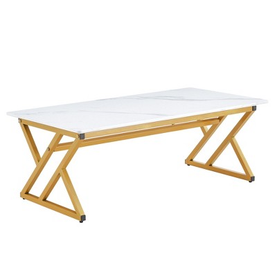 NicBex 47 Inch Rectangle Coffee Table with Rock Slab Tabletop and Metal Base for Living Room,Dining Room