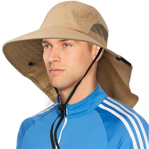 SUN CUBE Wide Brim Sun Hat with Neck Flap, UPF50+ Hiking Safari Fishing Hat  for Men