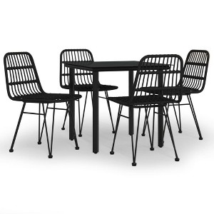 vidaXL Garden Dining Set Black Steel, Polyethylene, Tempered Glass Medium - 31.5" Table Length Black 4 Items - 1 of 4