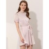 Allegra K Women's Elegant Satin Short Sleeve Tie Waist Business Casual Dresses - 3 of 4