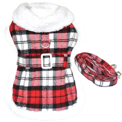 Doggie Design Fleece-lined Dog Harness Coat - Red & White Plaid