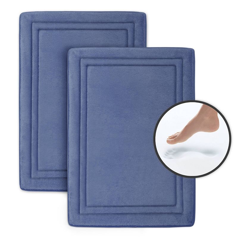 2pc Quick Drying Memory Foam Framed Bath Mat with GripTex Skid-Resistant Base Dark Blue - Microdry, 6 of 7