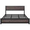 Bed Frame with Headboard, Industrial Platform Bed Frame Queen Size with Charging Station, Riveted Decoration,Wooden Mattress Base - 2 of 4