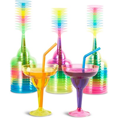 Juvale 36 Pack Disposable Plastic Margarita Glasses 12 oz Neon Cocktail Cups Fiesta Party Supplies, 4 Color