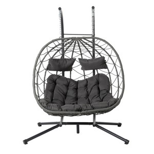 Nestfair 74.8" 2 Person Outdoor Patio Wicker Swing Egg Chair with Cushion Dark Gray - 1 of 4