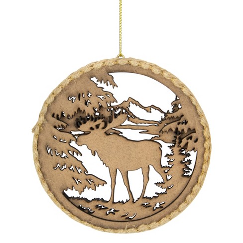 Northlight 4.25 in Moose with Forest Trees Disk Christmas Ornament, Brown