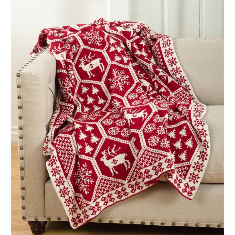 50&#34;x60&#34; Christmas Design Knitted Throw Blanket Red - Saro Lifestyle, 3 of 5