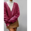 Coolmee Women's Fuzzy Cardigan Sweater V Neck Long Sleeve Button Down Slouchy Furry Knit Sweaters - 3 of 4
