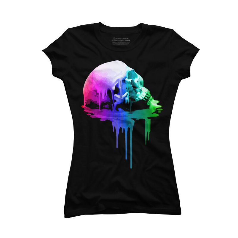 Junior's Design By Humans Melting Skull with Vibrant Colors By robotface T-Shirt, 1 of 4