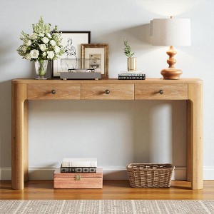 Mshliw Solid Wood Console Table with Curved Safe Corners, 3 Storage Drawers & Thick Sturdy Legs for Entryway, Hallway, Living Room & Home Decor - 1 of 4