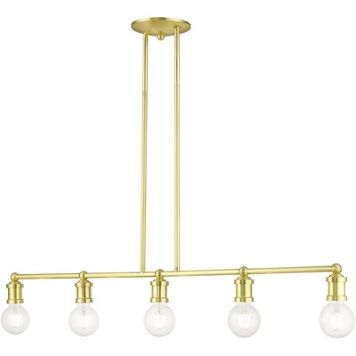 Lansdale Satin Brass 5-Light Linear Chandelier with Exposed Bulbs
