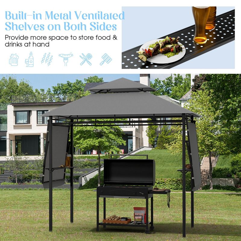 Tangkula 13.5' x 4' Patio BBQ Grill Gazebo Side Awnings Shelves 2-Tier Canopy Outdoor, 4 of 11