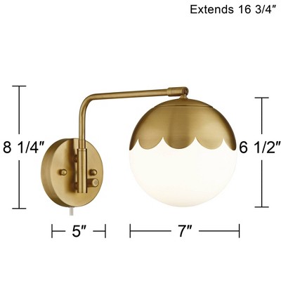 Kelowna Antique Brass Swing Arm Wall Lamp with Dimmable Globe Shade