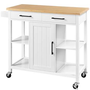 Yaheetech Mobile Kitchen Island Kitchen Trolley Cart with Adjustable Shelves White