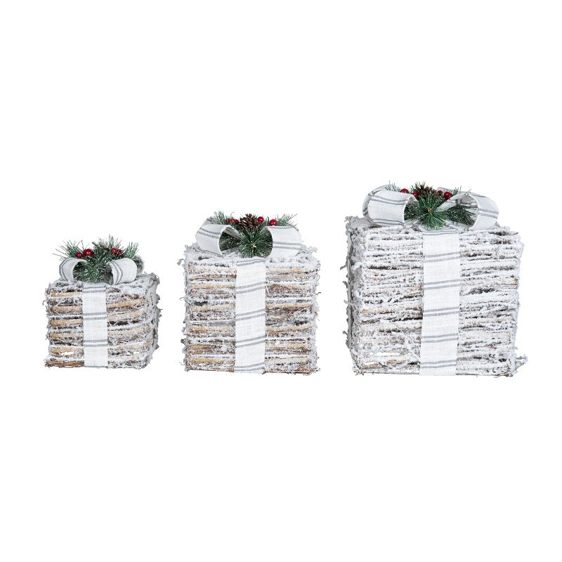 Transpac Metal 12.99 in. Silver Christmas Light Up Ticking Stripe Bow Present Decor Set of 3, 2 of 5