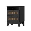 Vynxaria 2-Drawer Farmhouse Nightstand - Wooden Side Table with Metal Handle and Storage Cabinet for Bedroom, Black with Decorative Wooden Strips - 2 of 4
