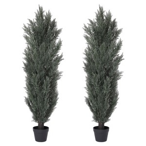 59 in. Artificial Plant Home Decoration Green Pine Tree Leaves Tree Bonsai Simulated Green Plant Pot Indoor Living Room 2set , Green - 1 of 4