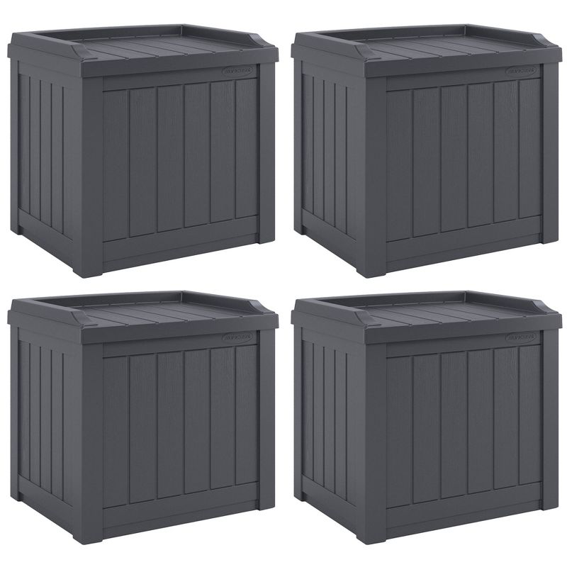 Suncast 22-Gallon Indoor or Outdoor Backyard Patio Small Storage Deck Box with Attractive Bench Seat and Reinforced Lid, Cyberspace (2 Pack), 1 of 8