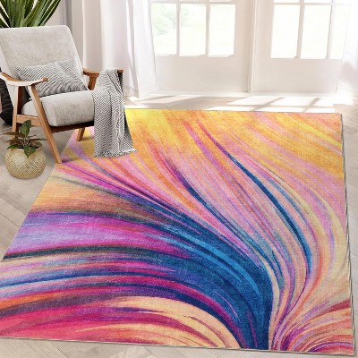 Living Room Area Rugs,Washable Rugs,Abstract Art Rugs,Colorful Floor Rugs,Low Pile Non-Slip Easy Care,Modern Decorative Rugs