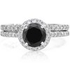 Pompeii3 2 1/2 Ct Treated Black Diamond Halo Engagement Wedding Ring Set 14K White Gold - 2 of 4