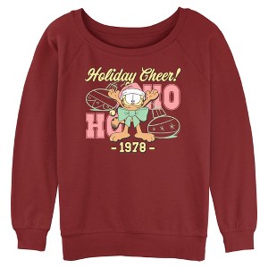 Juniors Womens Garfield Varsity Christmas Holiday Cheer Sweatshirt - 1 of 4