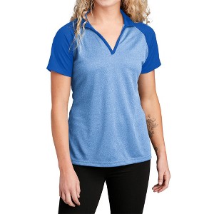 Mafoose Women's Short Sleeve RacerMesh Raglan Heather Block Moisture-Wicking Polo T-shirt - 1 of 4